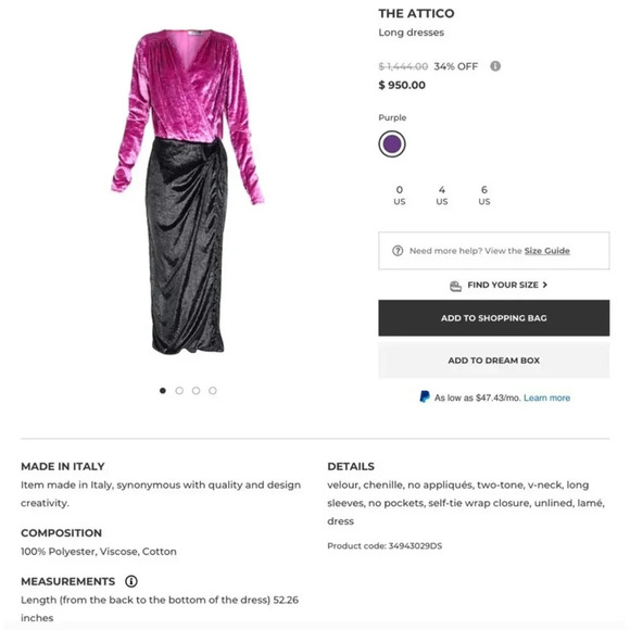 The Attico Velvet Wrap Dress Black Pink Size X-Small Maximalist Modest Midi - Picture 4 of 16